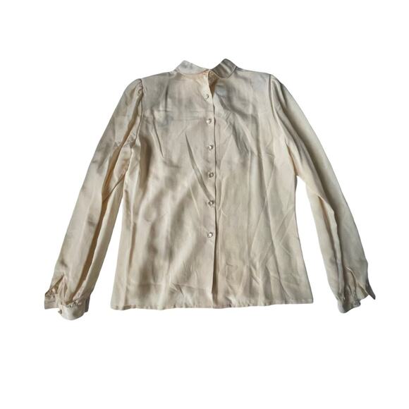 Vintage 1980s Silk Blouse Mock Neck Button Back Floral Embroidered Beaded 10 - Picture 5 of 13